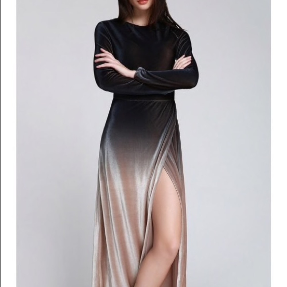 High slit ombré maxi velvet dress